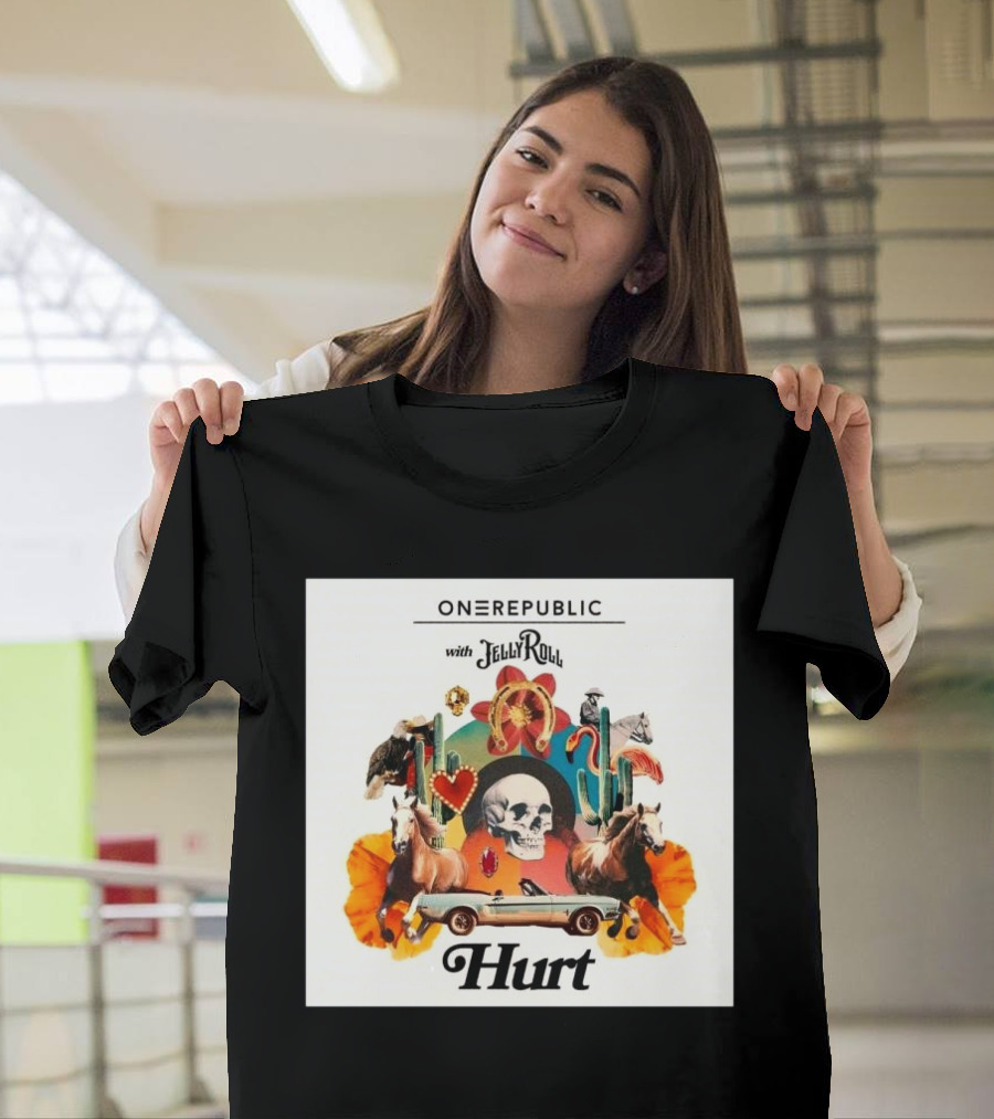 ONEREPUBLIC with JELLY ROLL Hurt Retro Collage of Horses and Cactus T-Shirt