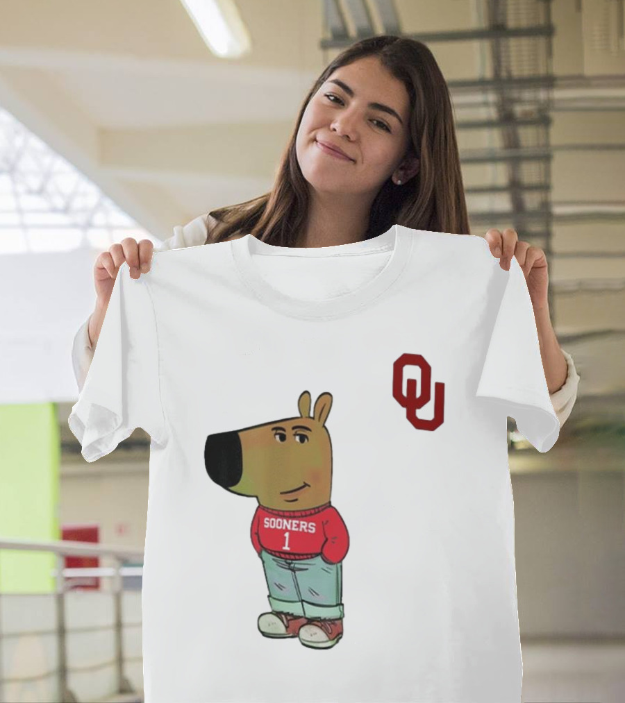 Oklahoma Sooners Chill Guy Cartoon Mascot Standing With OU Logo T-Shirt