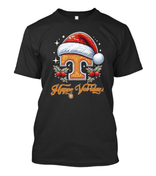 Happy Vol-idays Santa Hat T With Holly And Stars T-Shirt