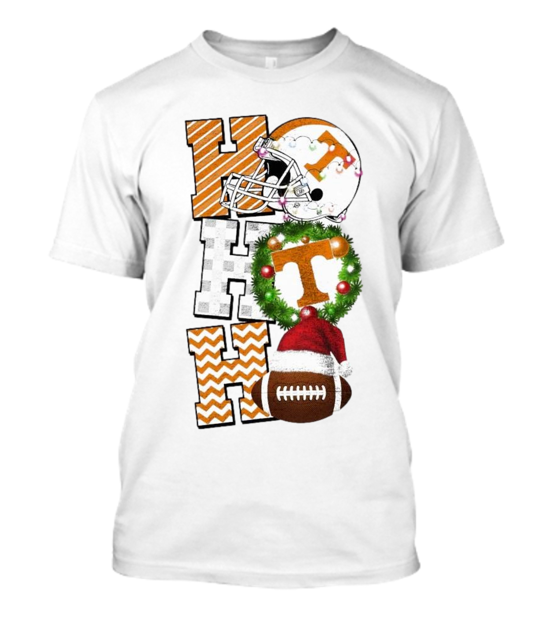 Tennessee Volunteers Football Christmas Ho Ho Ho Helmet Wreath Football T-Shirt