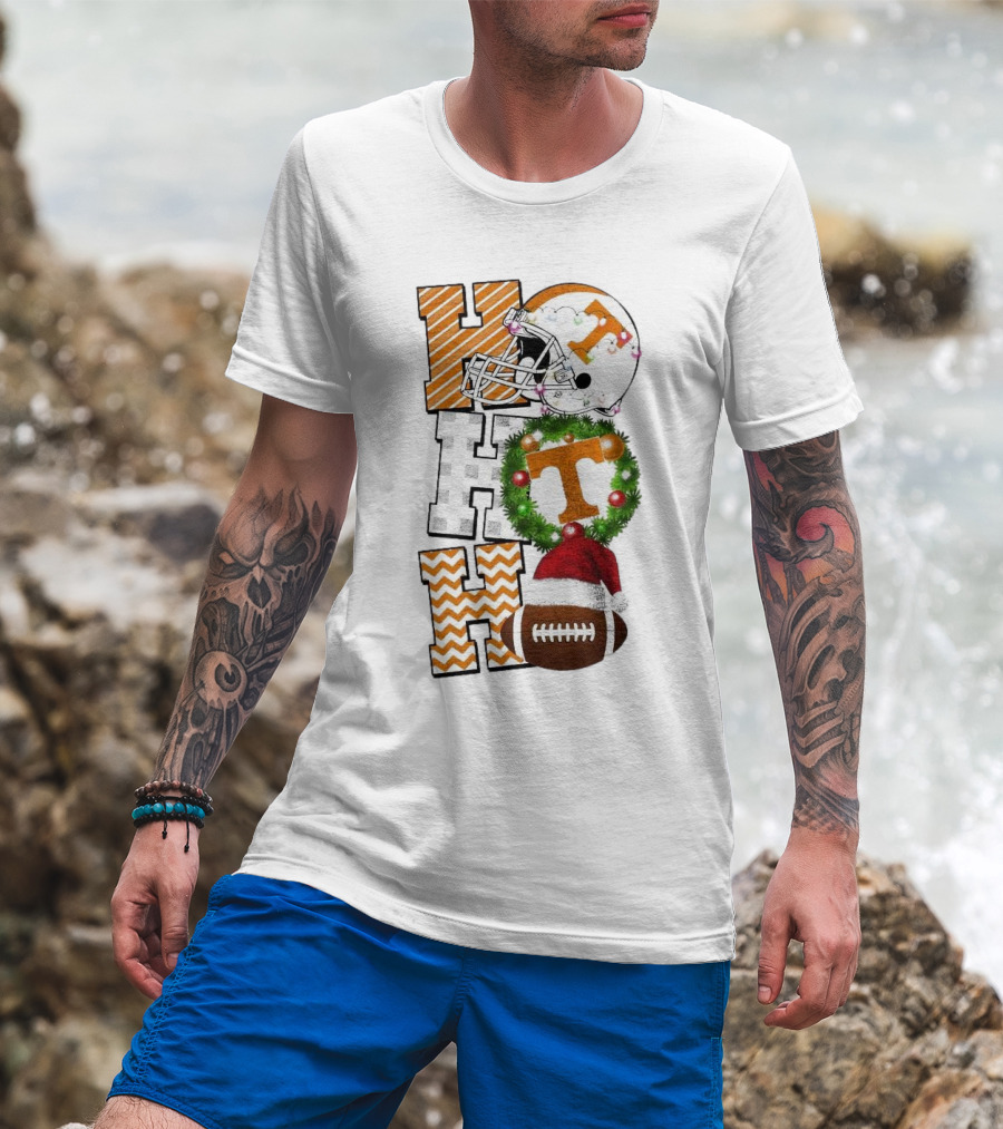 Tennessee Volunteers Football Christmas Ho Ho Ho Helmet Wreath Football T-Shirt