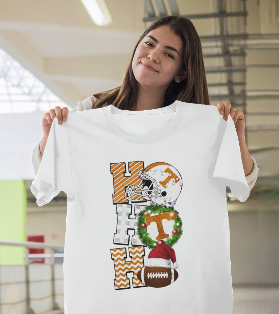 Tennessee Volunteers Football Christmas Ho Ho Ho Helmet Wreath Football T-Shirt