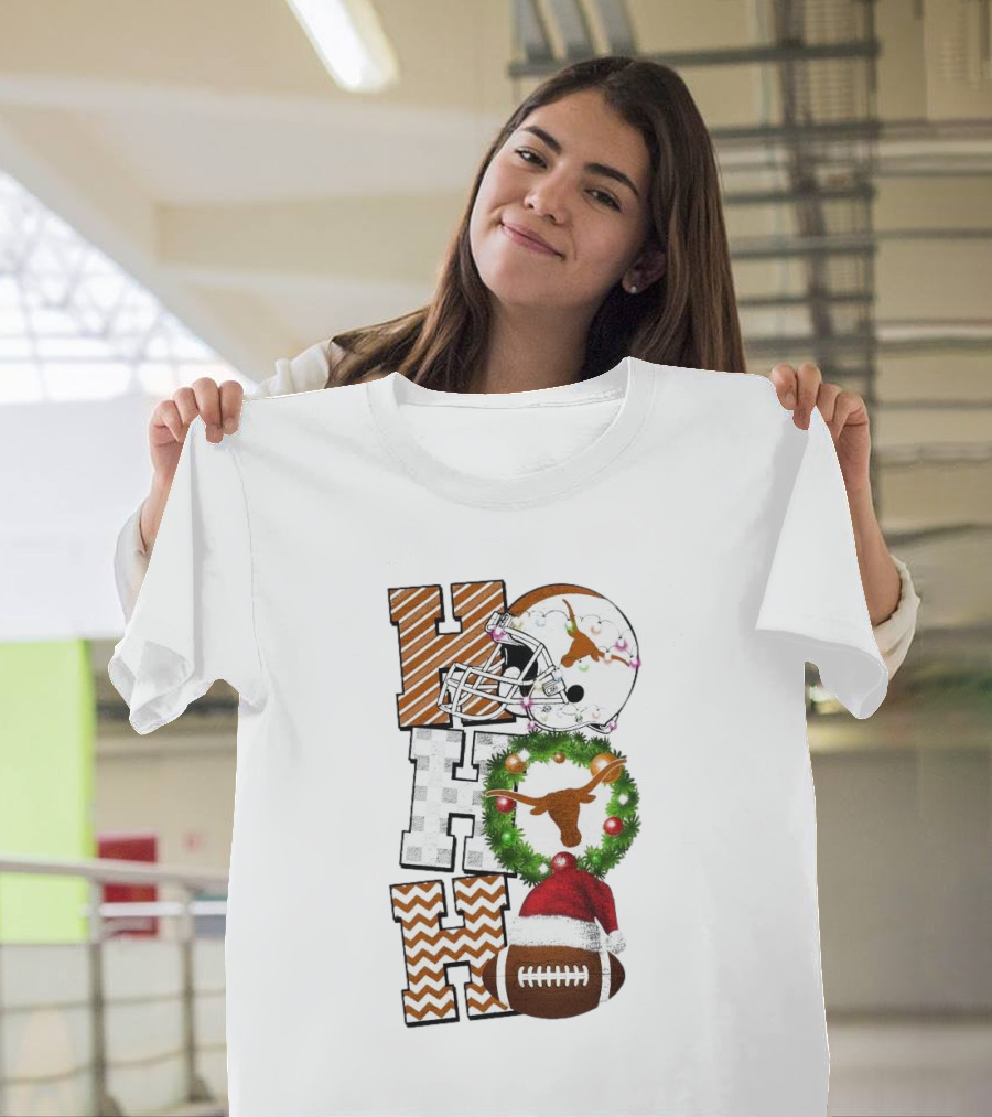 Texas Longhorns Football Christmas Helmet Wreath Santa Hat Game Day T-Shirt
