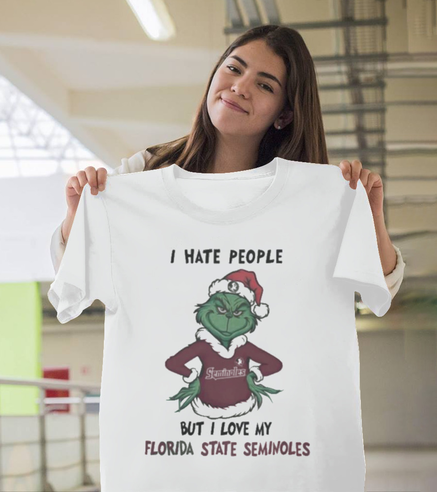 I Hate People But I Love My Florida State Seminoles Grinch Christmas T-Shirt