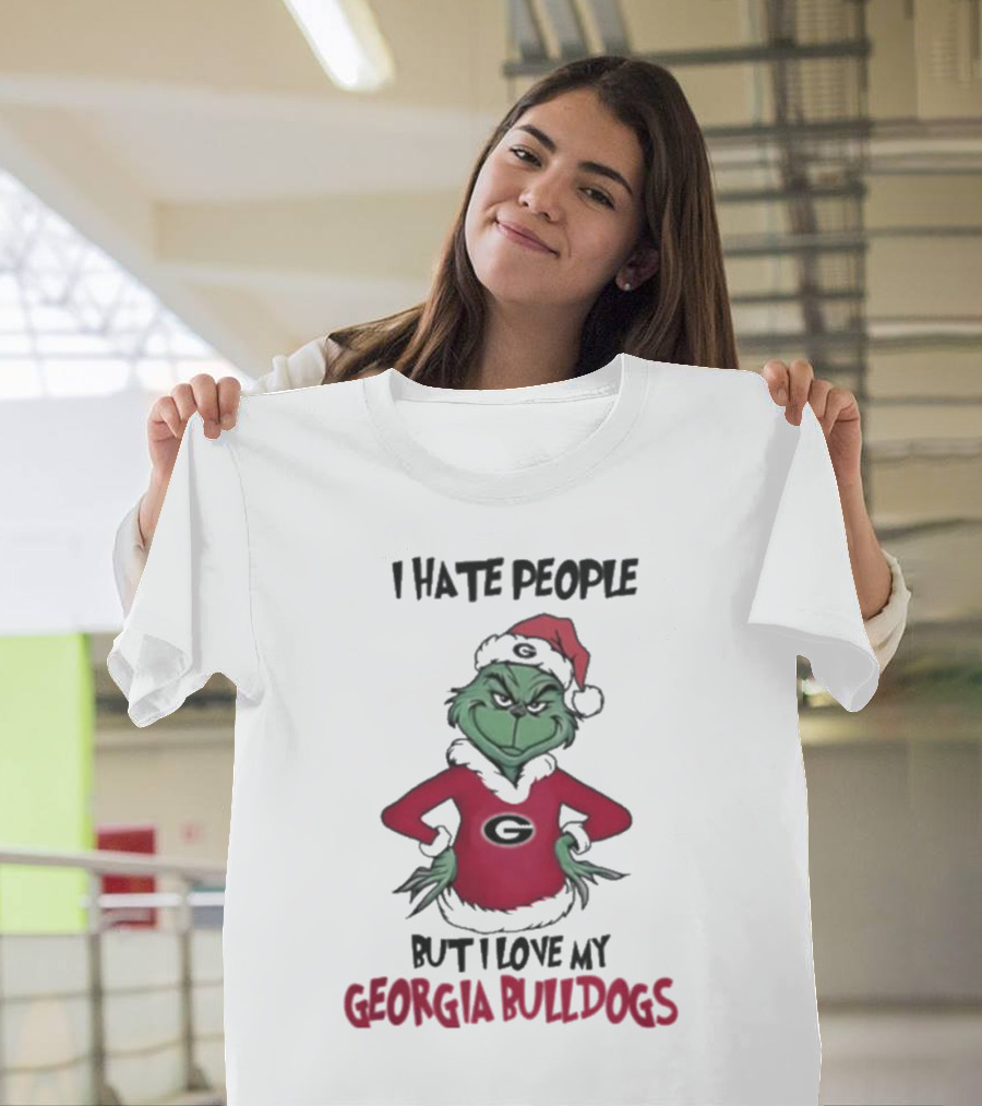 I Hate People But I Love My Georgia Bulldogs Grinch Christmas T-Shirt