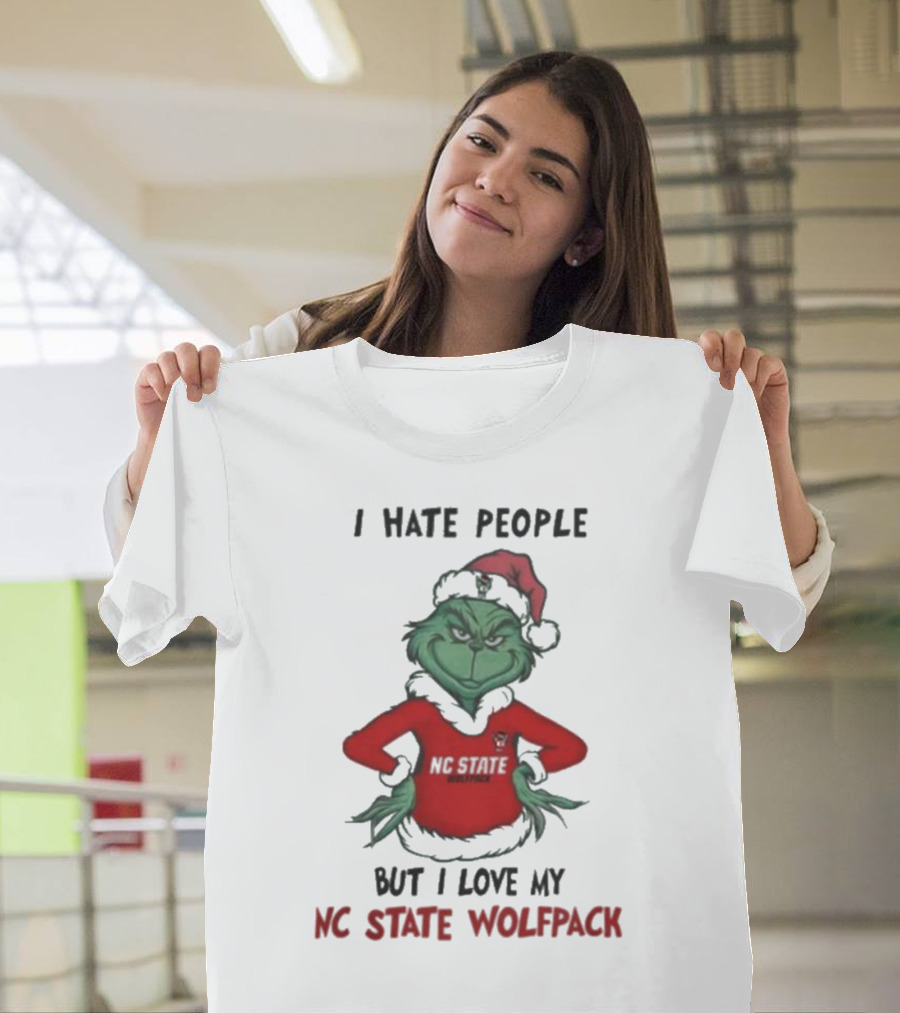 I Hate People But I Love My NC State Wolfpack Grinch Christmas T-Shirt