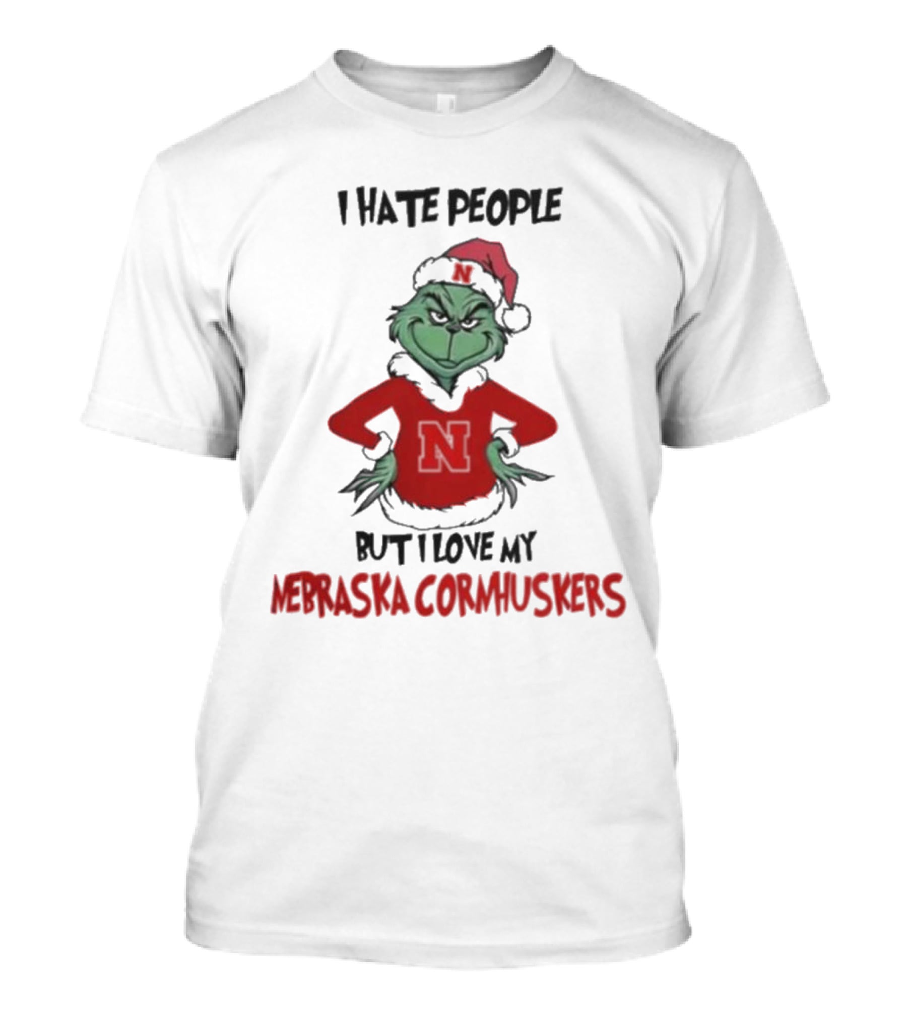 I Hate People But I Love My Nebraska Cornhuskers Grinch Christmas T-Shirt