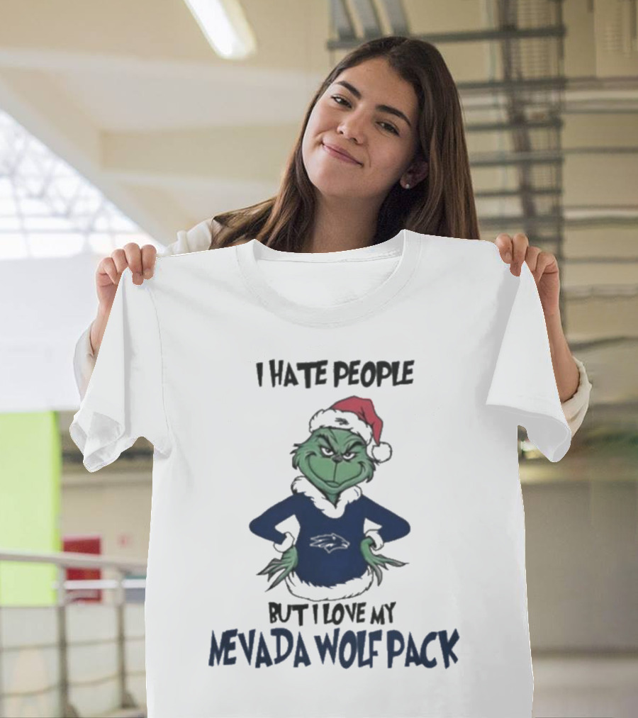 Grinch I Hate People But I Love My Nevada Wolf Pack Merry Christmas T-Shirt