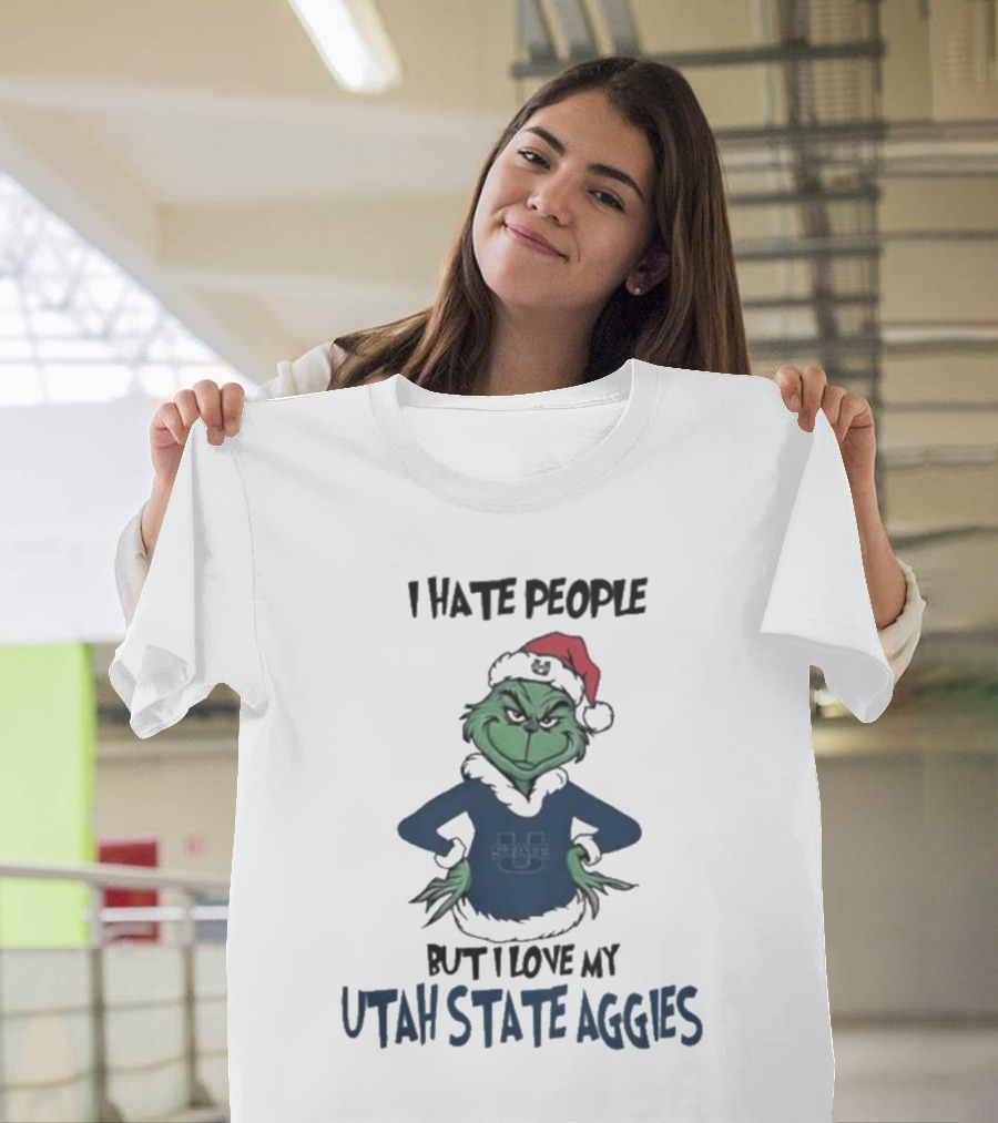 I Hate People But I Love My Utah State Aggies Grinch Christmas T-Shirt