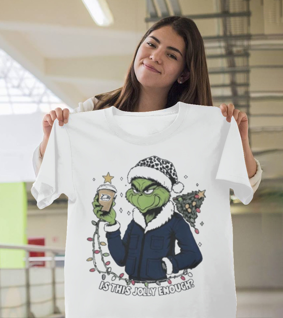Georgia Southern Eagles X Santa Grinch Holding Holiday Coffee Cup Is This Jolly Enough Merry Christmas T-Shirt