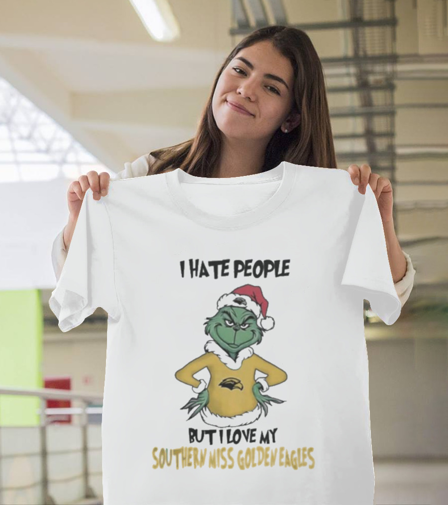 I Hate People But I Love My Southern Miss Golden Eagles Grinch Christmas T-Shirt