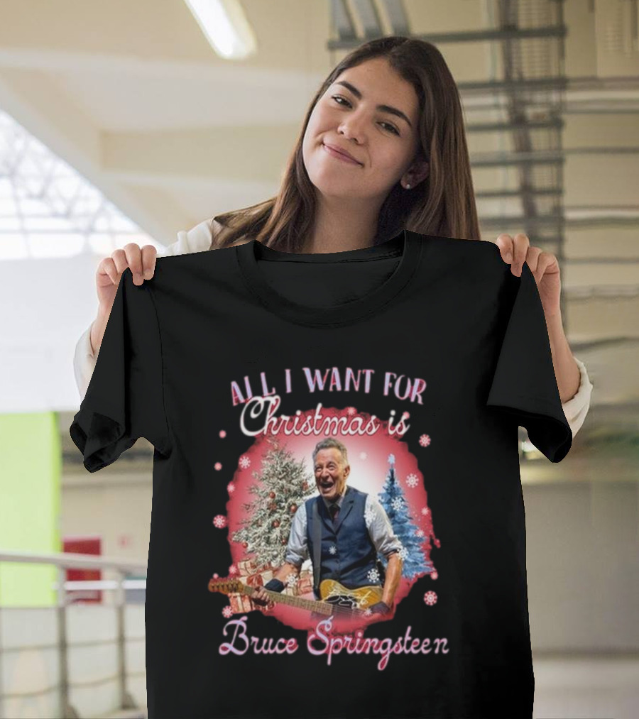 All I Want For Christmas Is Bruce Springsteen Snowflakes Christmas Trees T-Shirt