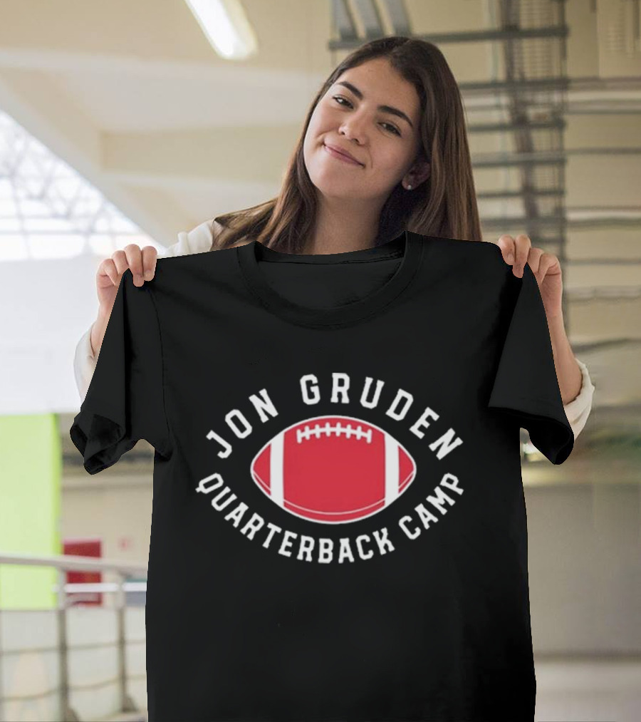 Jon Gruden Quarterback Camp Red Football Emblem T-Shirt