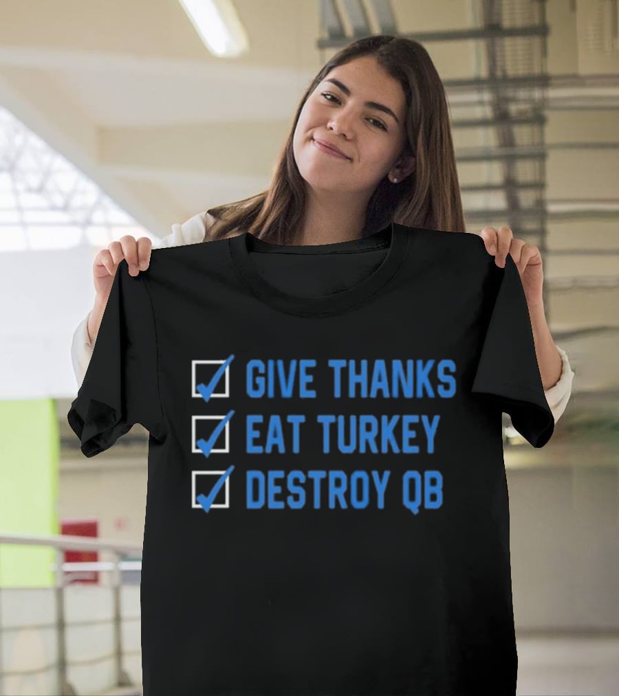 Mama DJ Reader Checklist Give Thanks Eat Turkey Destroy QB T-Shirt