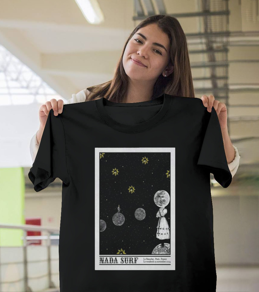 Nada Surf Le Bataclan Paris 29 Novembre 2024 Concert Poster Astronaut and Moons T-Shirt