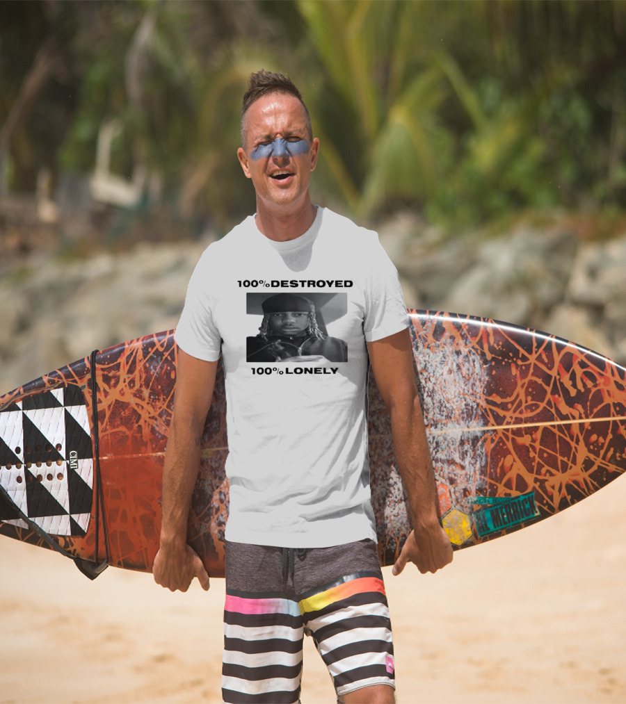 100% Destroyed 100% Lonely Black And White Photo T-Shirt