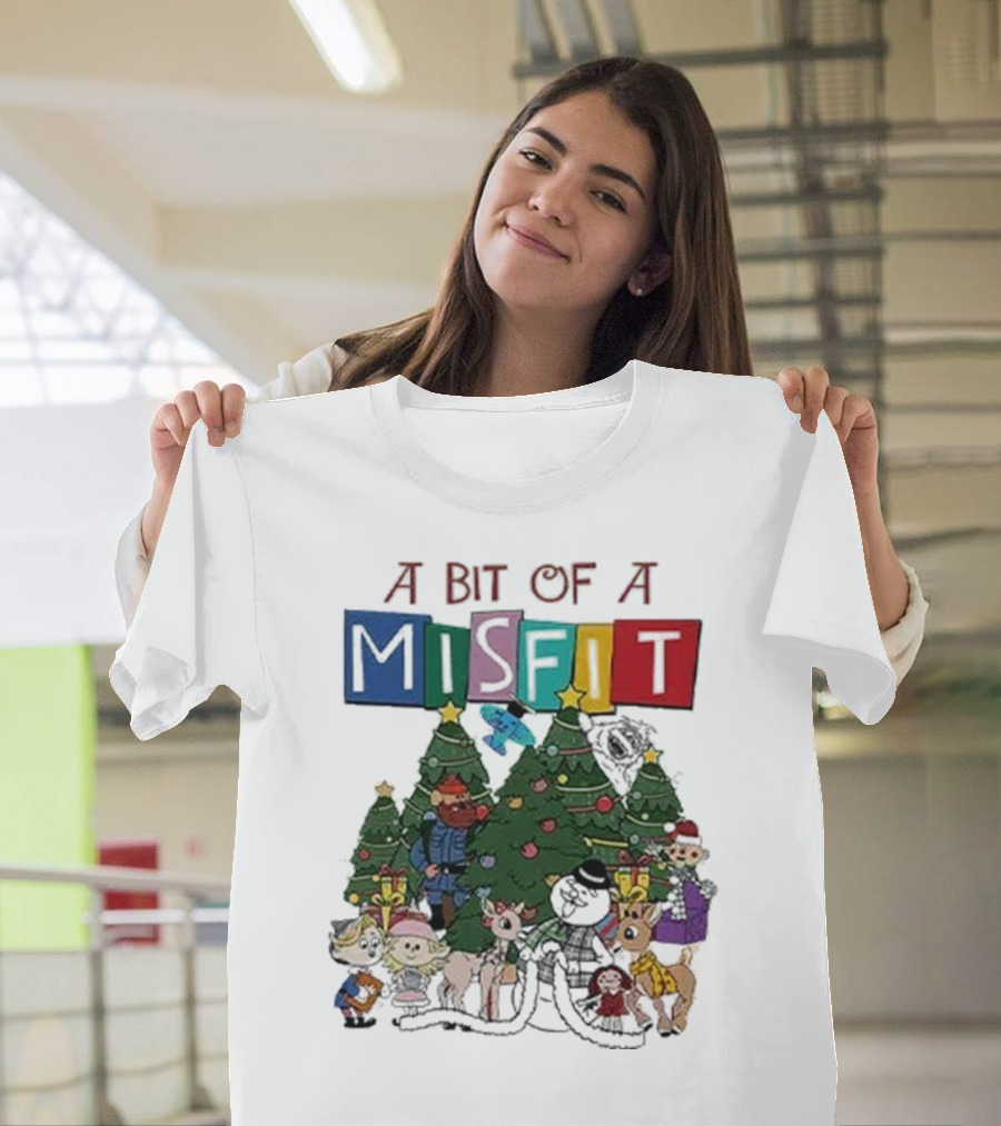 A Bit Of A Misfit Rudolph The Red Nosed Reindeer Christmas Characters with Trees T-Shirt