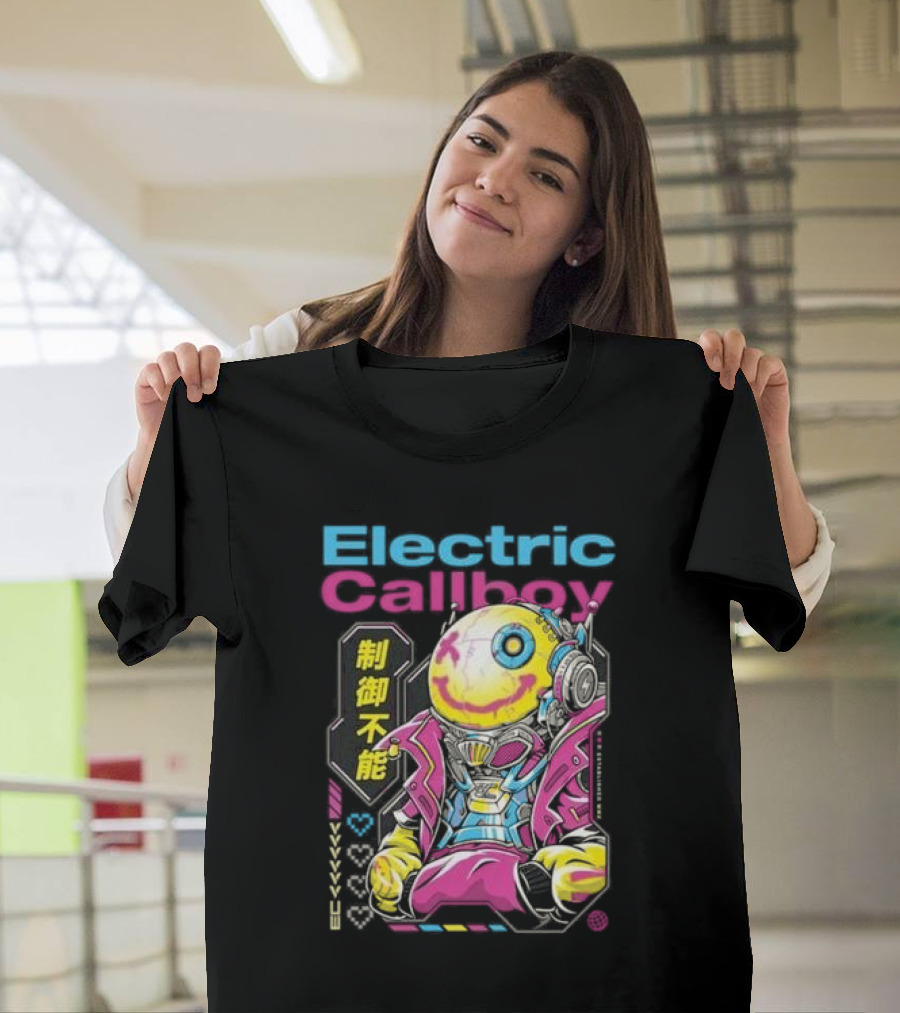Electric Callboy Outta Control Retro Smiley Cyborg Neon Vibes T-Shirt