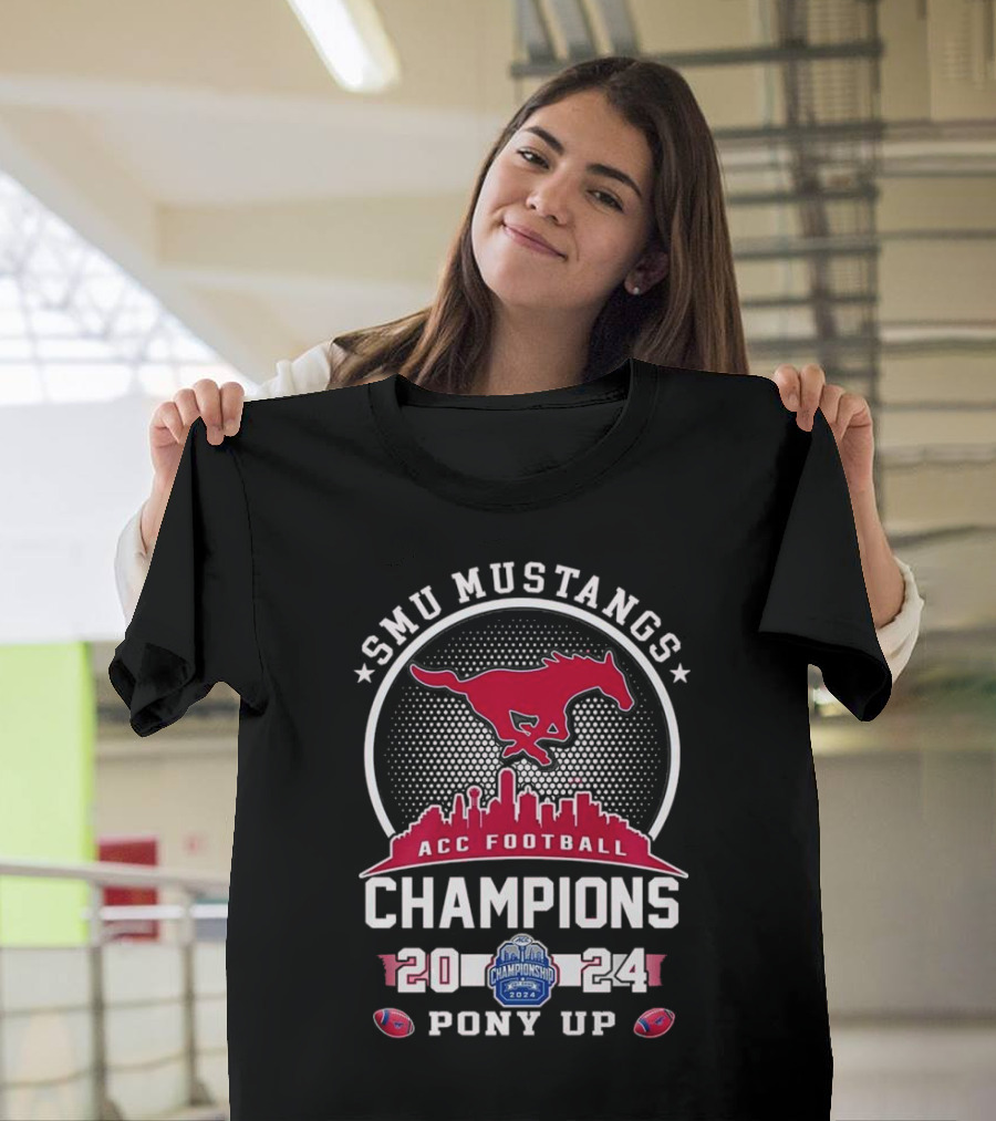 SMU Mustangs 2024 ACC Football Champions Pony Up Skyline T-Shirt