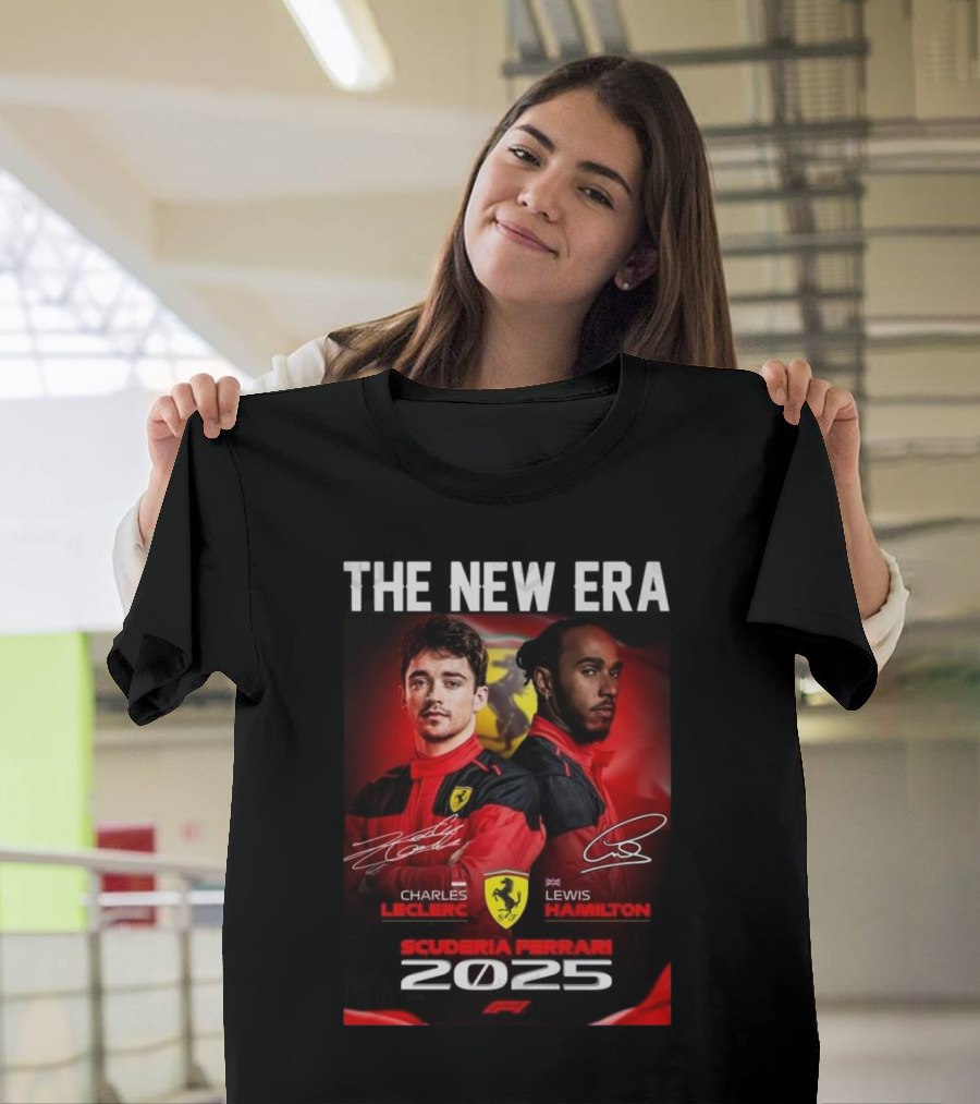 The New Era Charles Leclerc Lewis Hamilton Scuderia Ferrari 2025 T-Shirt