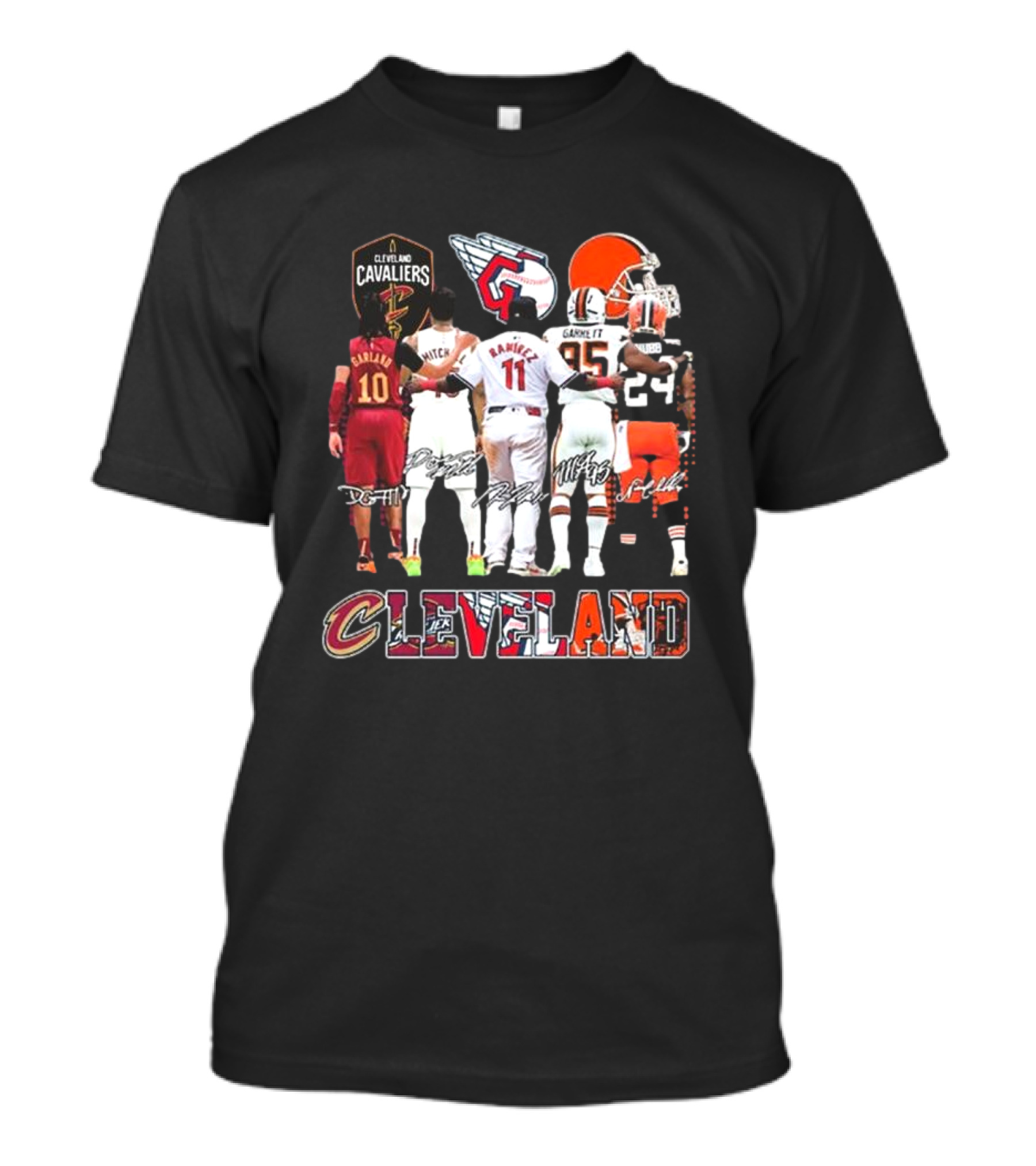 Cleveland Cavaliers Guardians Browns Legends 2024 Five Player Signatures T-Shirt