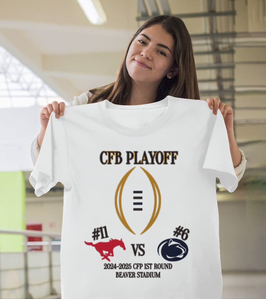 SMU Mustangs vs Penn State Nittany Lions #11 vs #6 First Round CFB Playoff 2024-2025 Beaver Stadium T-Shirt