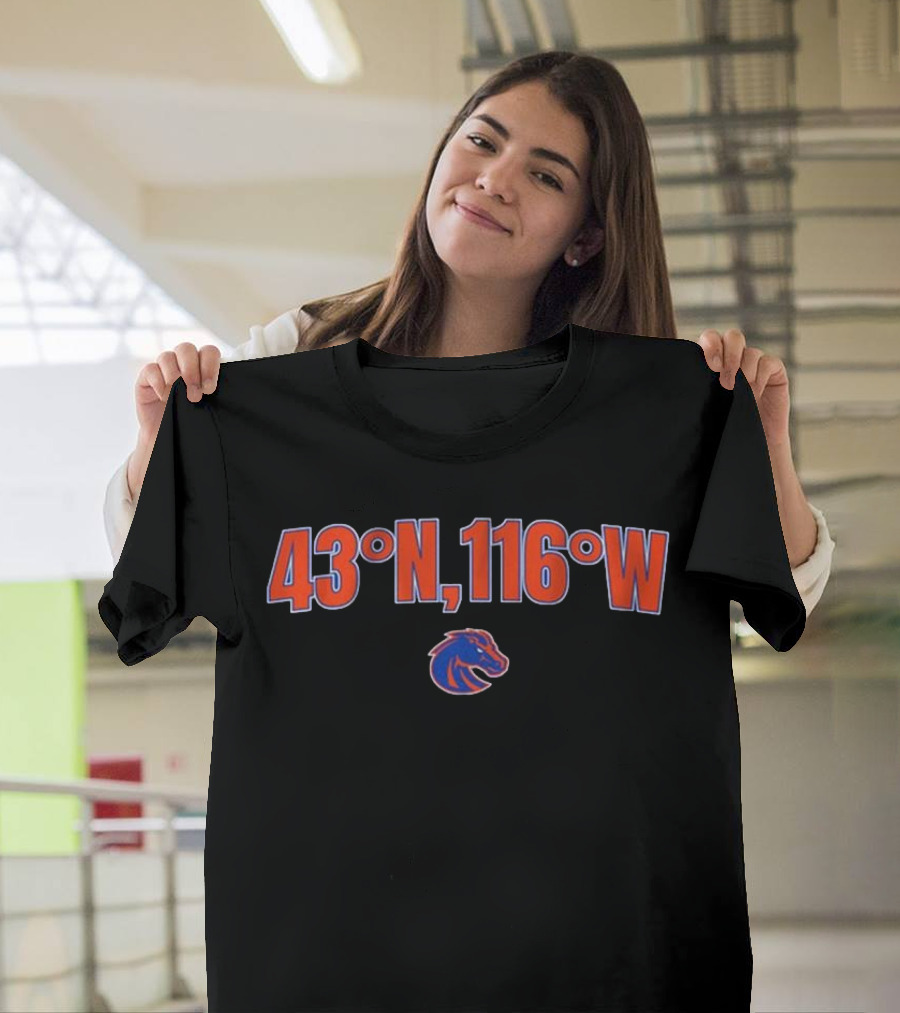 Boise State Football Coordinates 43 N, 116 W Broncos T-Shirt