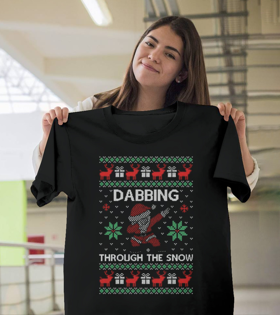 Ugly Christmas 2024 Dabbing Through The Snow Santa Reindeer Gifts T-Shirt