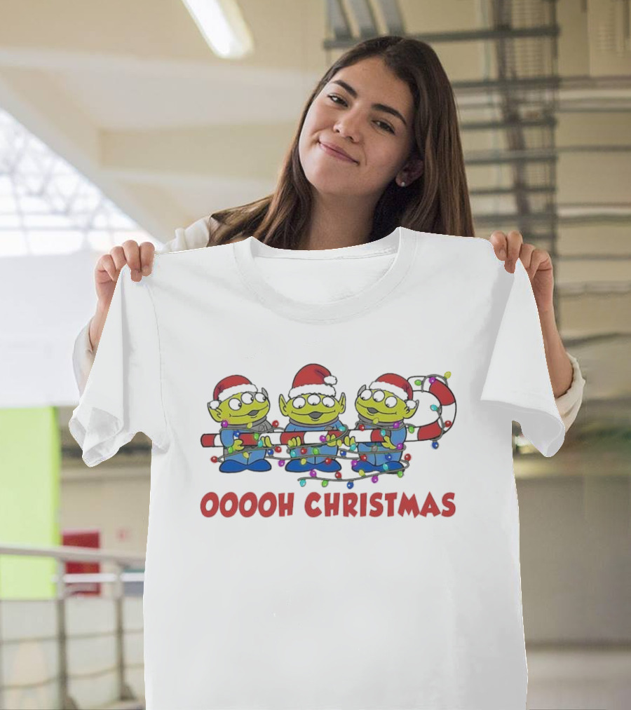 Disney Toy Story Alien Ooooh Christmas Santa Hats Candy Cane Lights T-Shirt