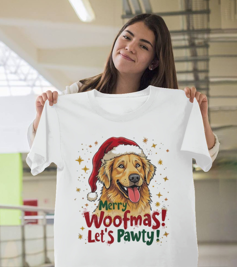 Merry Woofmas Let's Pawty Festive Dog Christmas T-Shirt