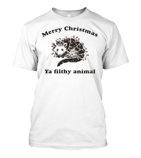 Merry Christmas Ya Filthy Animal Opossum With Christmas Lights T-Shirt