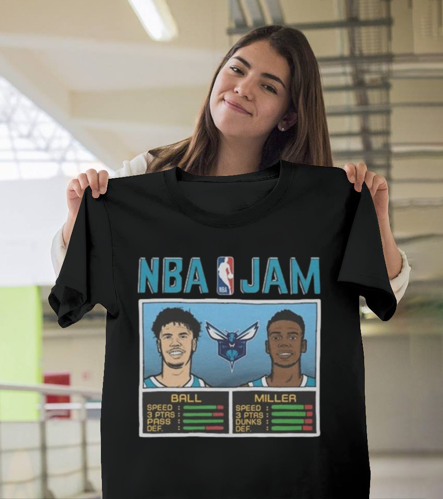 NBA Jam Hornets Ball Miller Basketball Stats T-Shirt