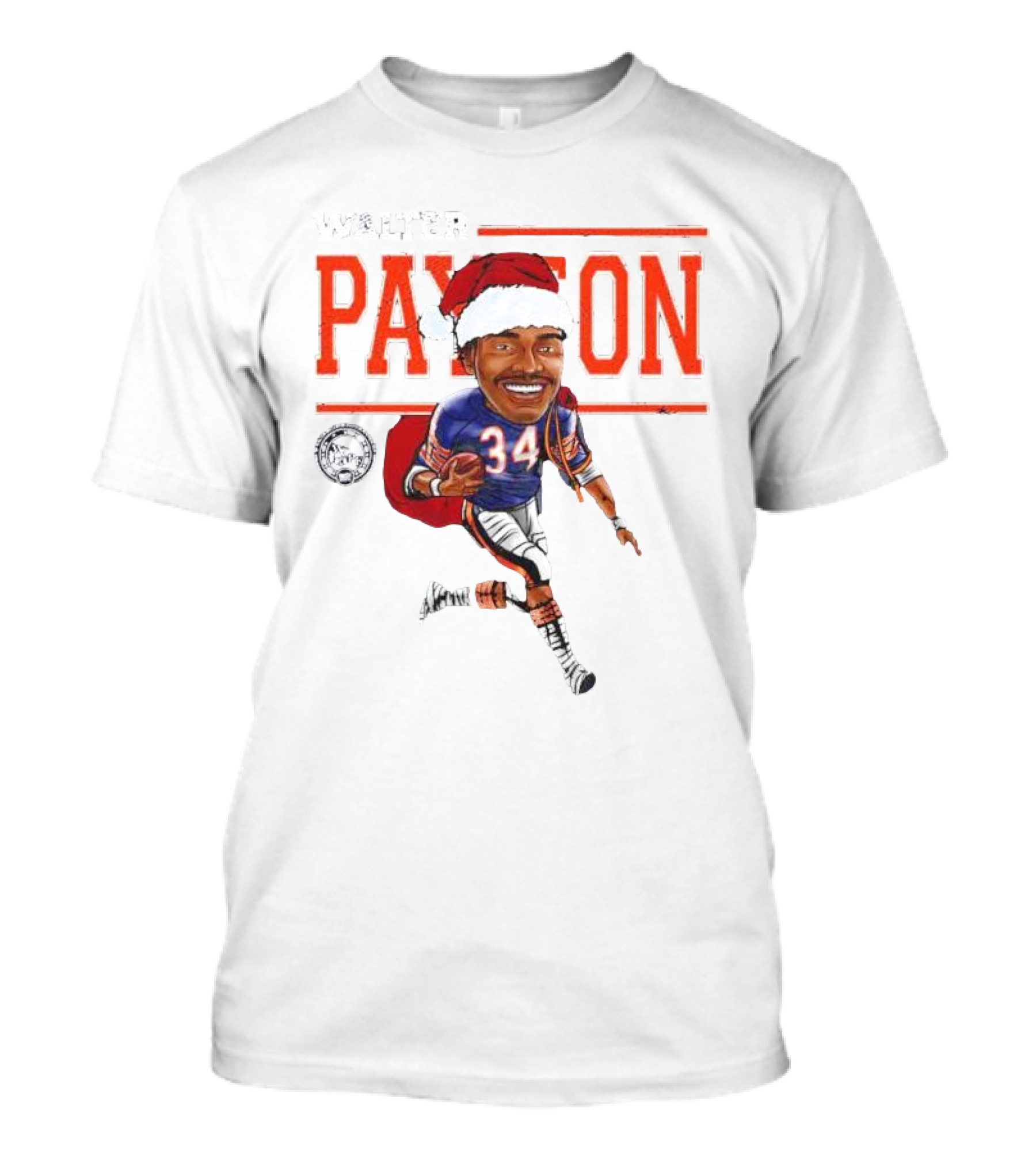 Walter Payton Chicago Bears 34 Santa Hat Caricature T-Shirt