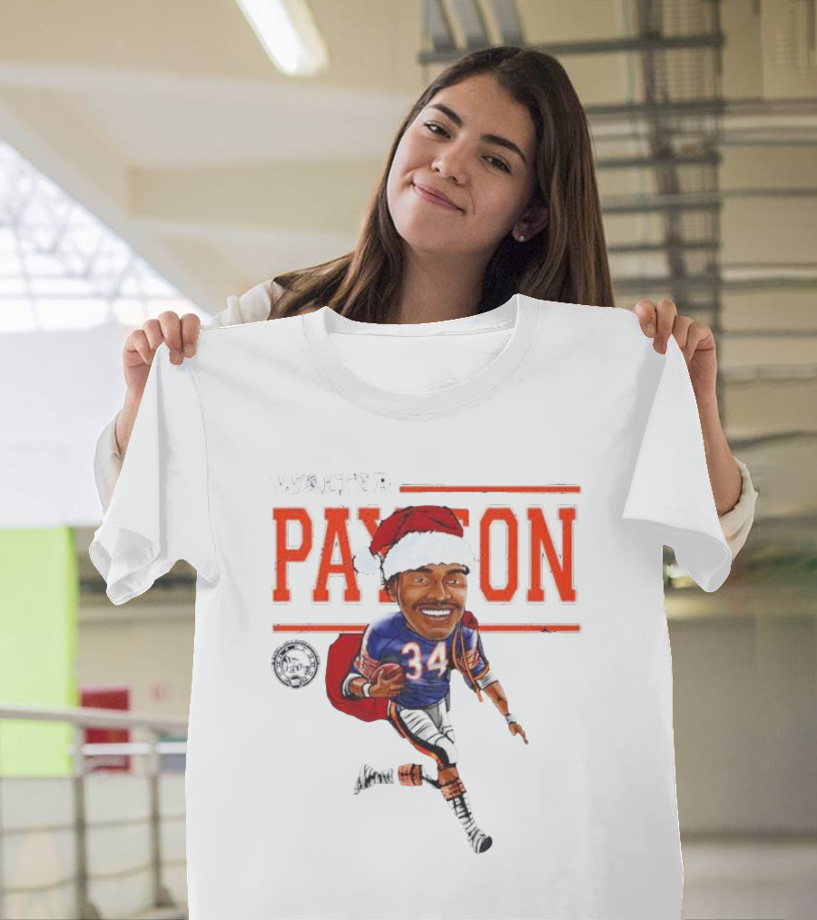 Walter Payton Chicago Bears 34 Santa Hat Caricature T-Shirt