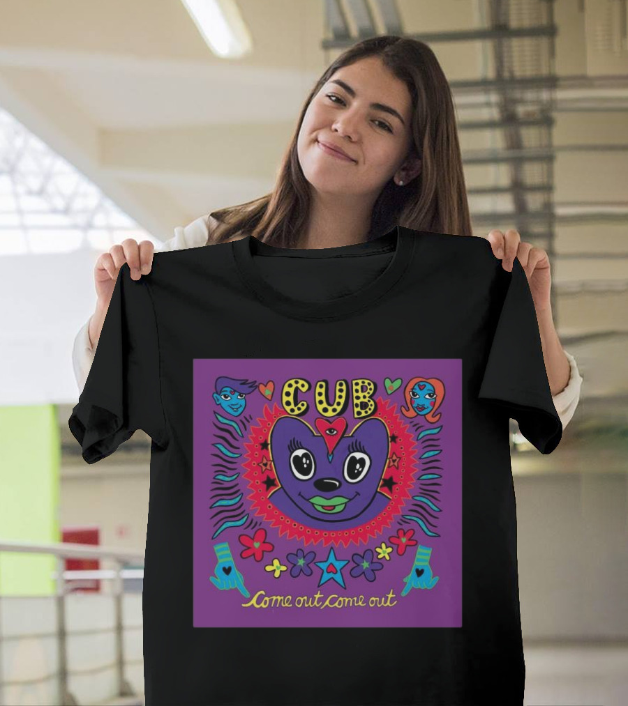 Cub Come Out Come Out Heart Face with Stars and Flowers T-Shirt