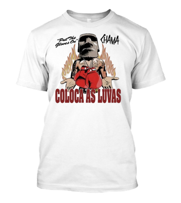 Put The Gloves On Chama 2024 Coloca As Luvas Flame Background Boxing Gloves Iconic Mask T-Shirt