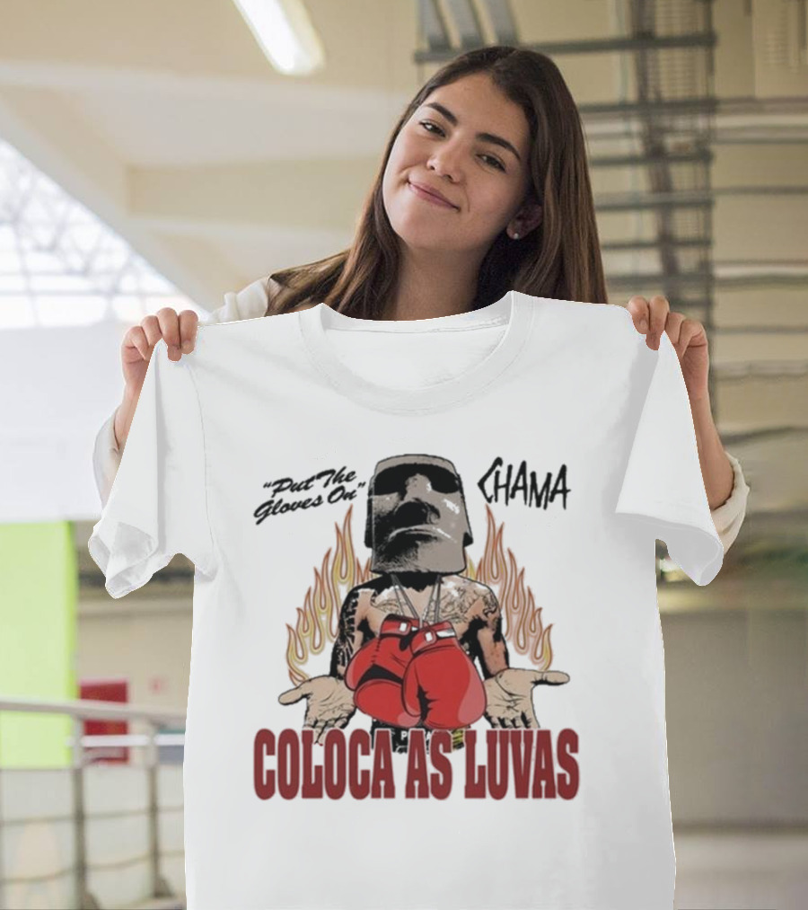Put The Gloves On Chama 2024 Coloca As Luvas Flame Background Boxing Gloves Iconic Mask T-Shirt
