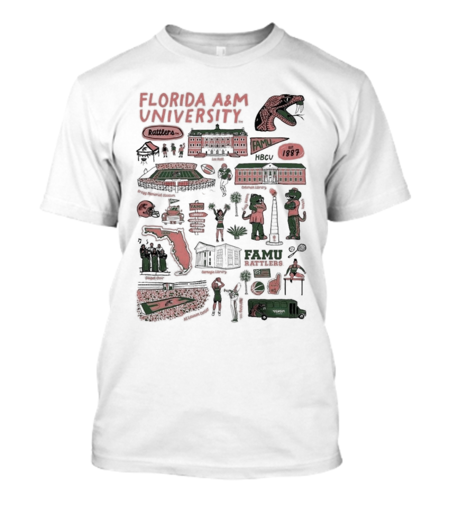 Florida A&M University Rattlers HBCU Established 1887 FAMU Campus Life Map T-Shirt