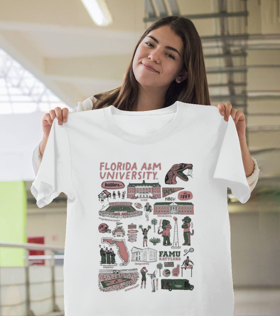 Florida A&M University Rattlers HBCU Established 1887 FAMU Campus Life Map T-Shirt