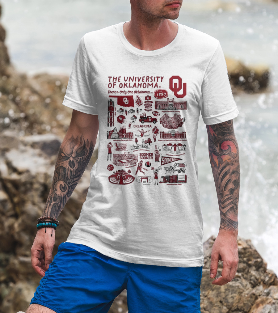 The University Of Oklahoma There's Only One Oklahoma Est 1890 OU Boomer Sooner Landmarks And Traditions T-Shirt
