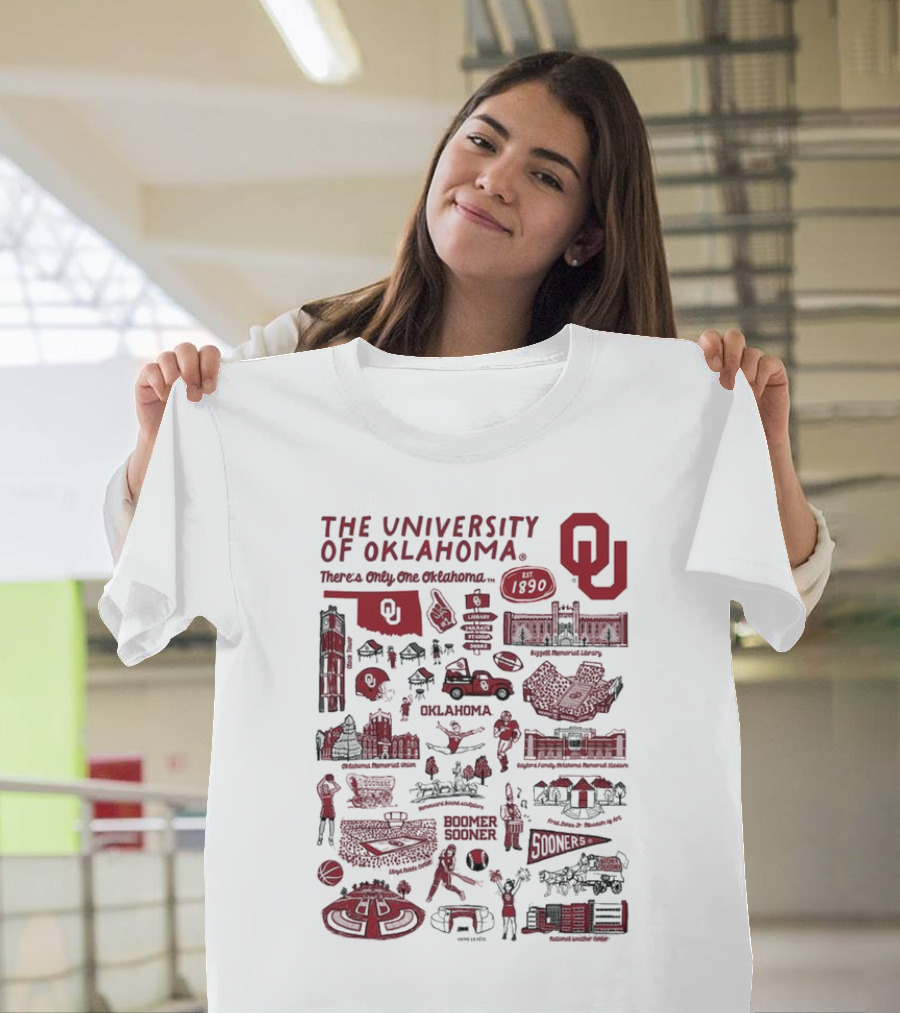 The University Of Oklahoma There's Only One Oklahoma Est 1890 OU Boomer Sooner Landmarks And Traditions T-Shirt