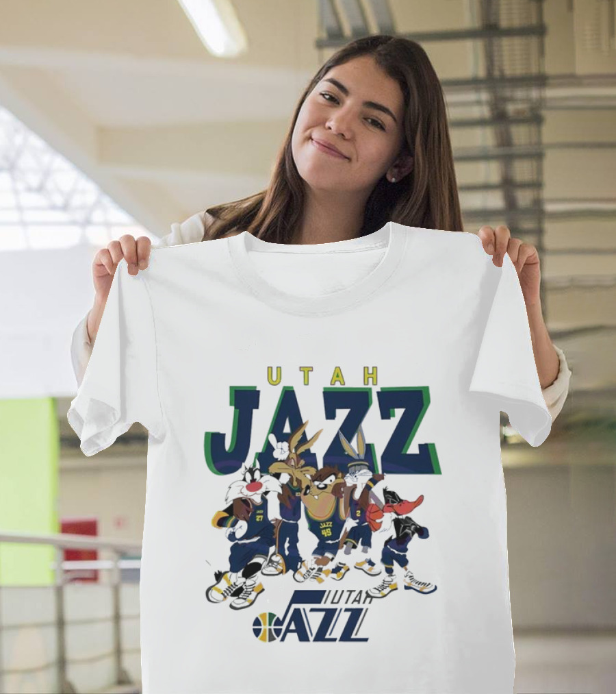 Utah Jazz Looney Tunes Cartoon Characters Featuring Bugs Bunny Daffy Duck Sylvester Tweety Taz T-Shirt