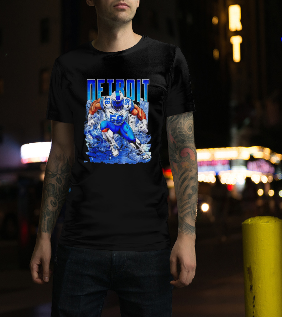 Detroit Lions Penei Sewell 58 Cartoon Superhero Action T-Shirt