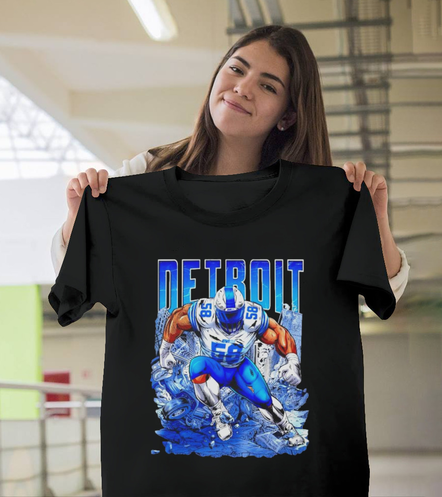 Detroit Lions Penei Sewell 58 Cartoon Superhero Action T-Shirt