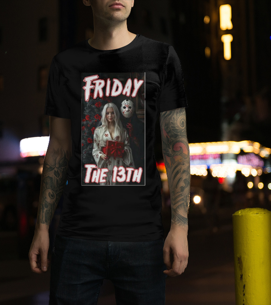 Friday The 13th Horror Inspired Roses And Mask Scene T-Shirt