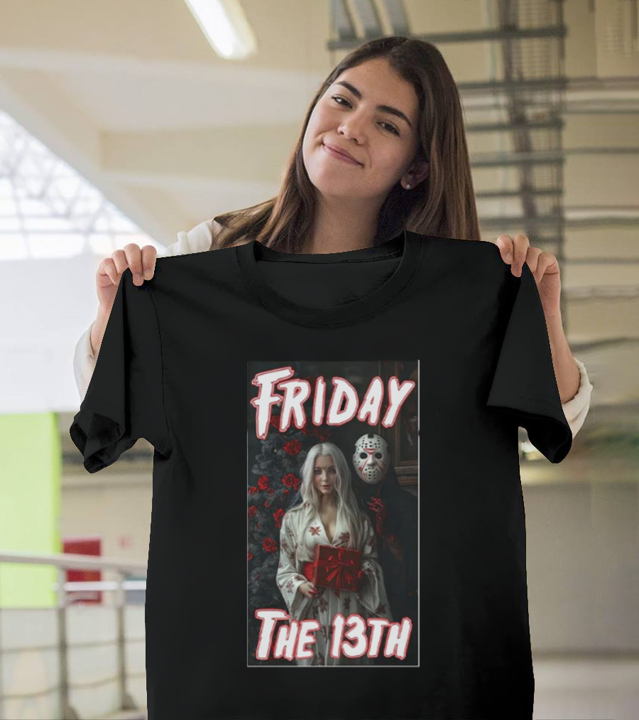 Friday The 13th Horror Inspired Roses and Mask Scene T-Shirt