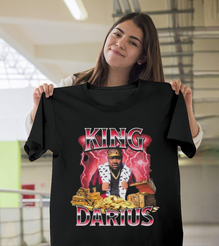 King Darius Royal Gold Treasure With Crown And Lightning Background T-Shirt