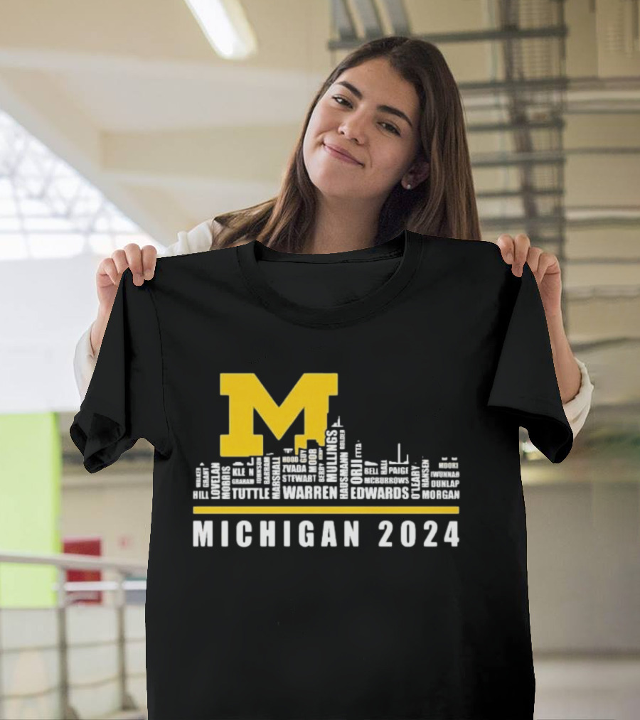 Michigan Wolverines M Logo Michigan 2024 Warren Edwards City Skyline T-Shirt