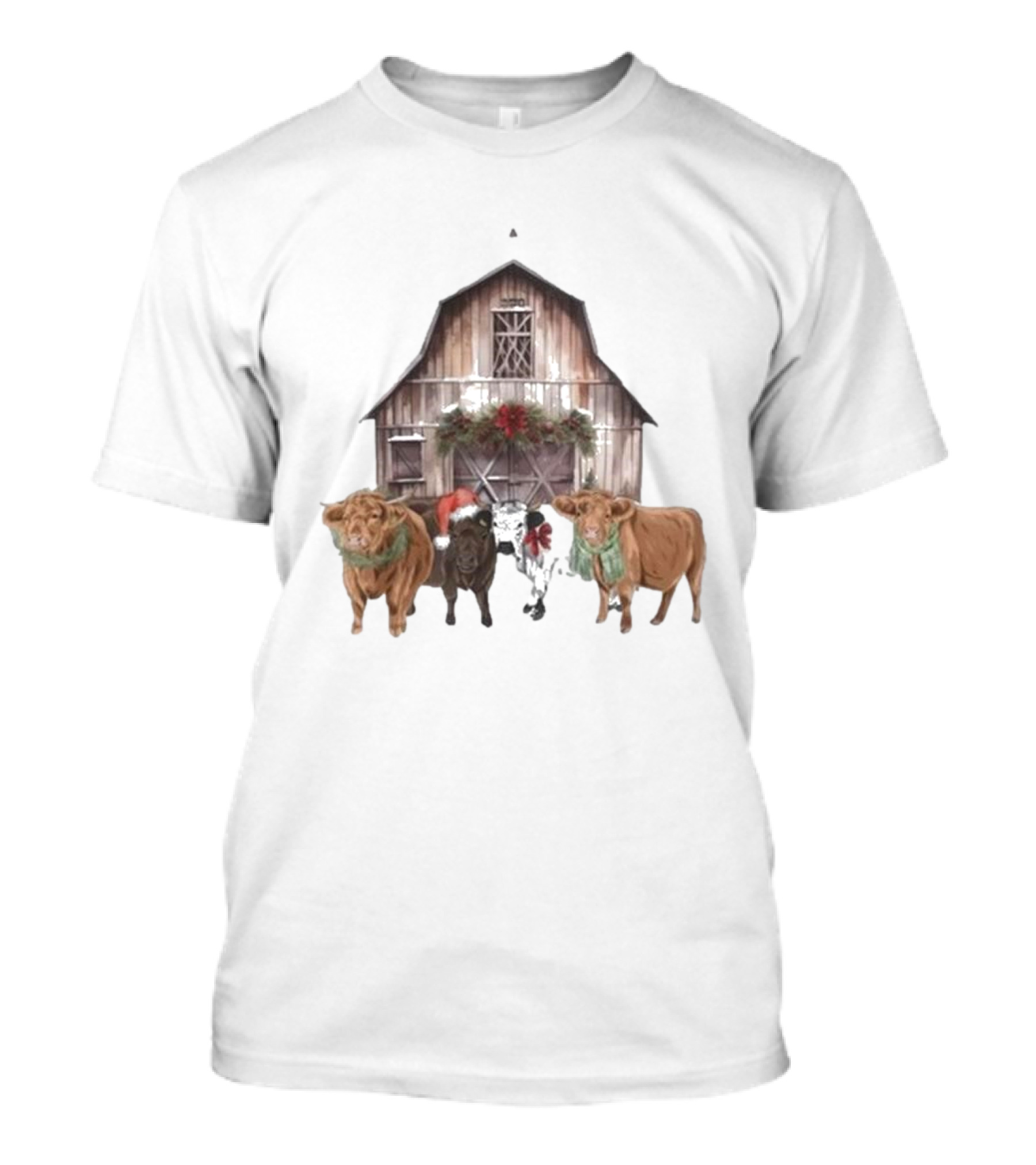Katie Van Slyke Christmas Cows Barn Holiday Scene By Katie Van Slyke T-Shirt