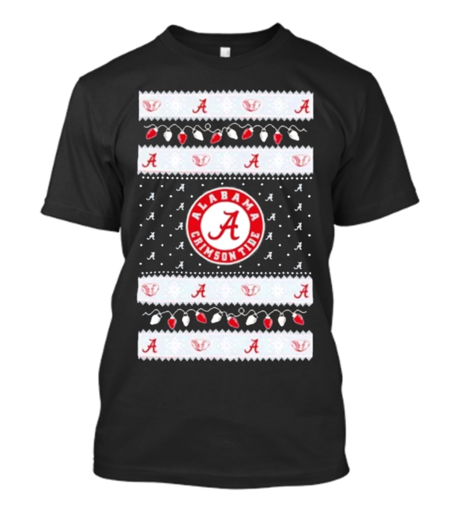 Alabama Crimson Tide A Repeated Pattern Christmas Lights Sweater Holiday T-Shirt